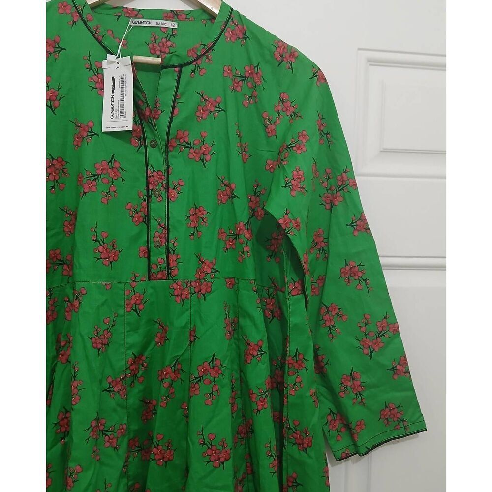 Generation basic womens large shift dress kelly green pink flare sping summer - Picture 4 of 8